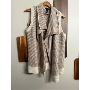 Gap Beige Cream Textured Knit Herringbone Shawl Collar Open Front Cardigan XS